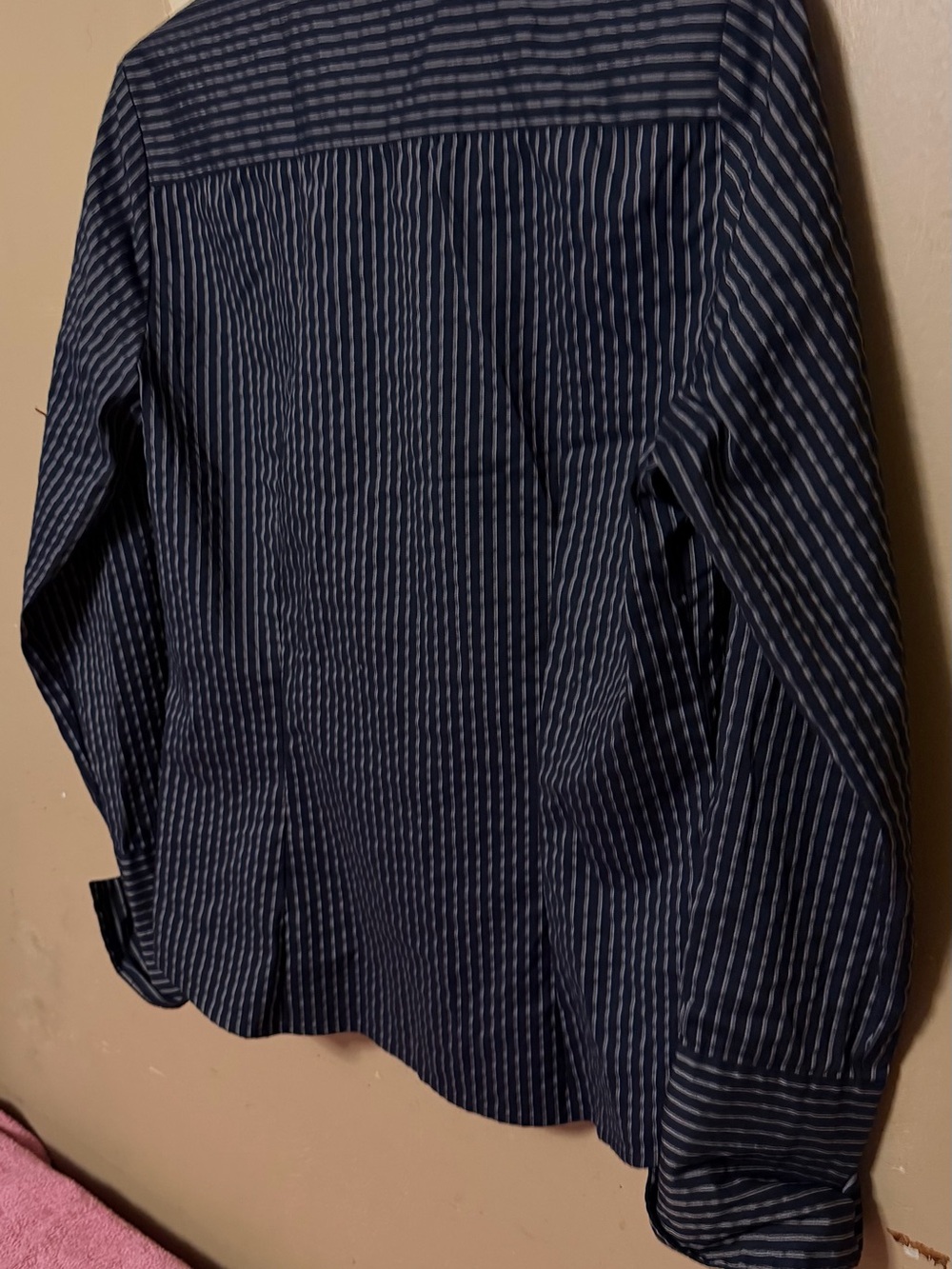 Chaus Men's Navy and White Vertical Striped Dress Shirt